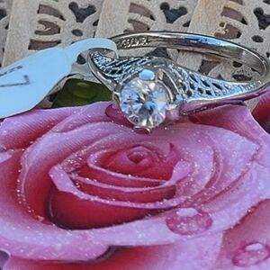 Cubic Zirconia 14kt Gold Eletroplate stamped ladies Bridal Ring